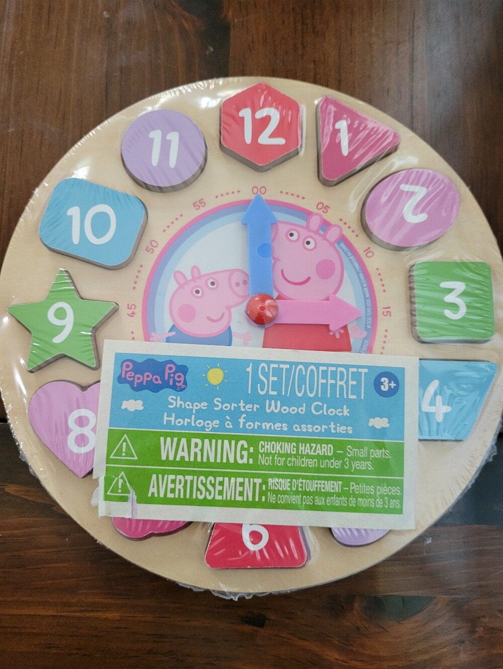 New Wood Peppa Pig Shape Sorter Clock Puzzle Learn Time Colors Shapes Wooden Toy